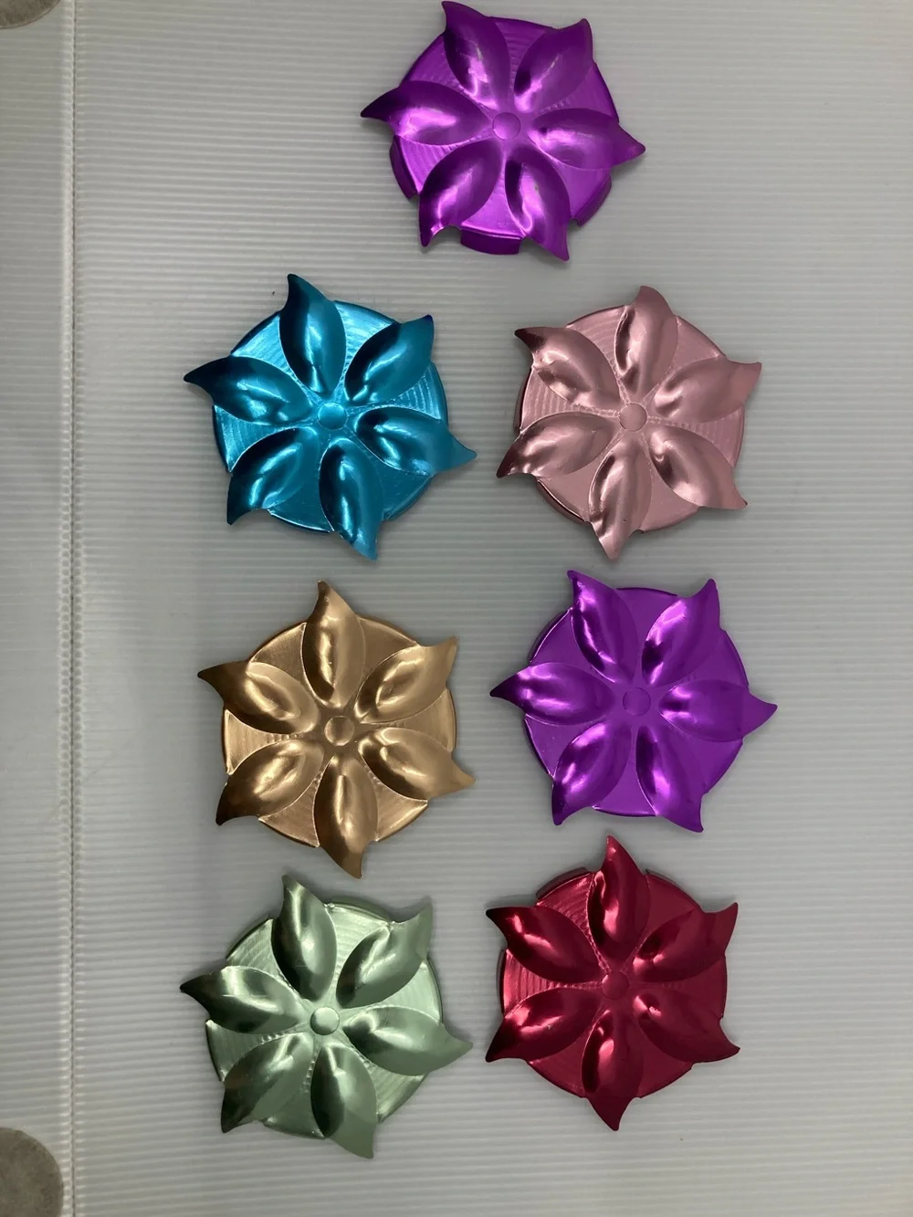 VTG MCM Tallstirs Anodized Aluminum Flower Coasters - Set of 7